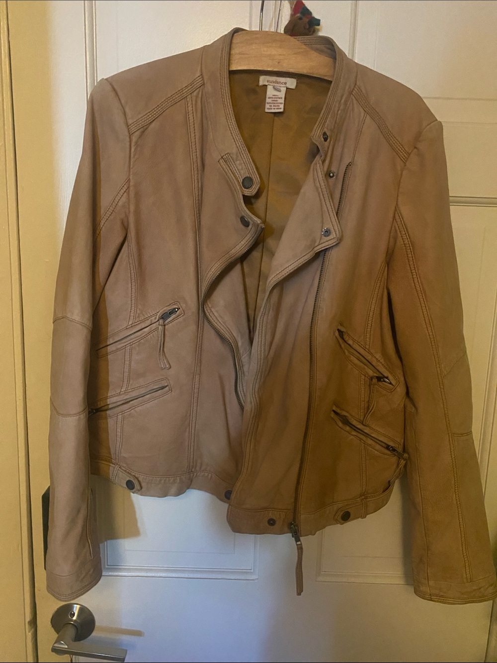 Sundance Light Tan Leather Moto Jacket